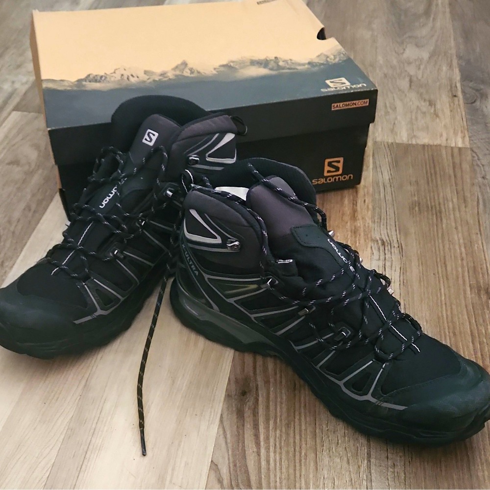 Salomon X Ultra Mid 2 GTX Goretex Black Waterproof Hiking Boots Men's Size 12